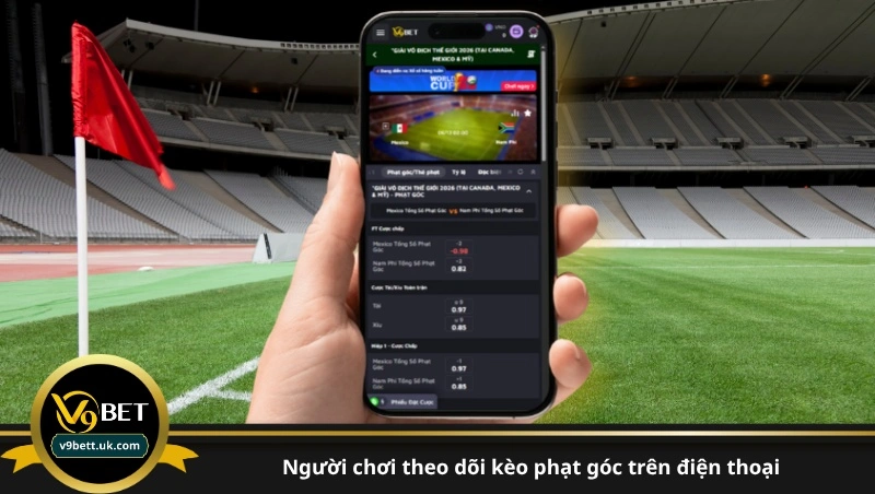 người chơi theo dõi kèo phạt góc trên điện thoại