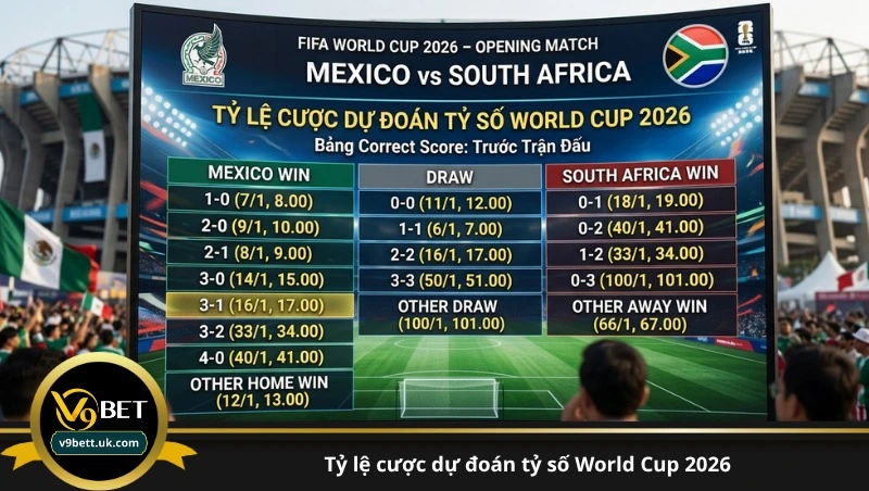tỷ lệ cược dự đoán tỷ số World Cup 2026
