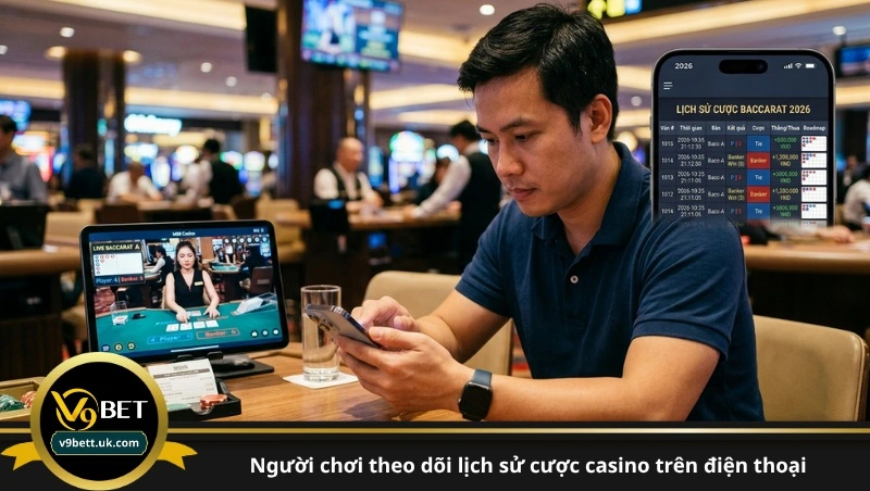 người chơi theo dõi lịch sử cược casino trên điện thoại
