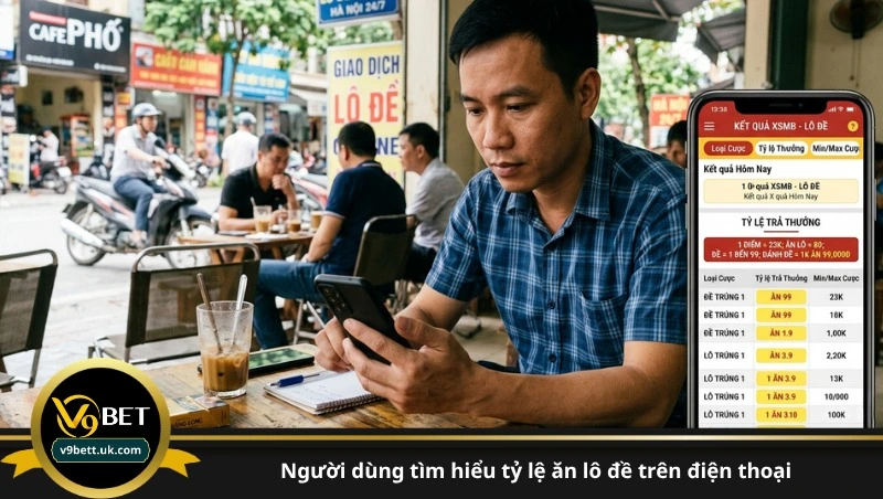 người dùng tìm hiểu tỷ lệ ăn lô đề trên điện thoại